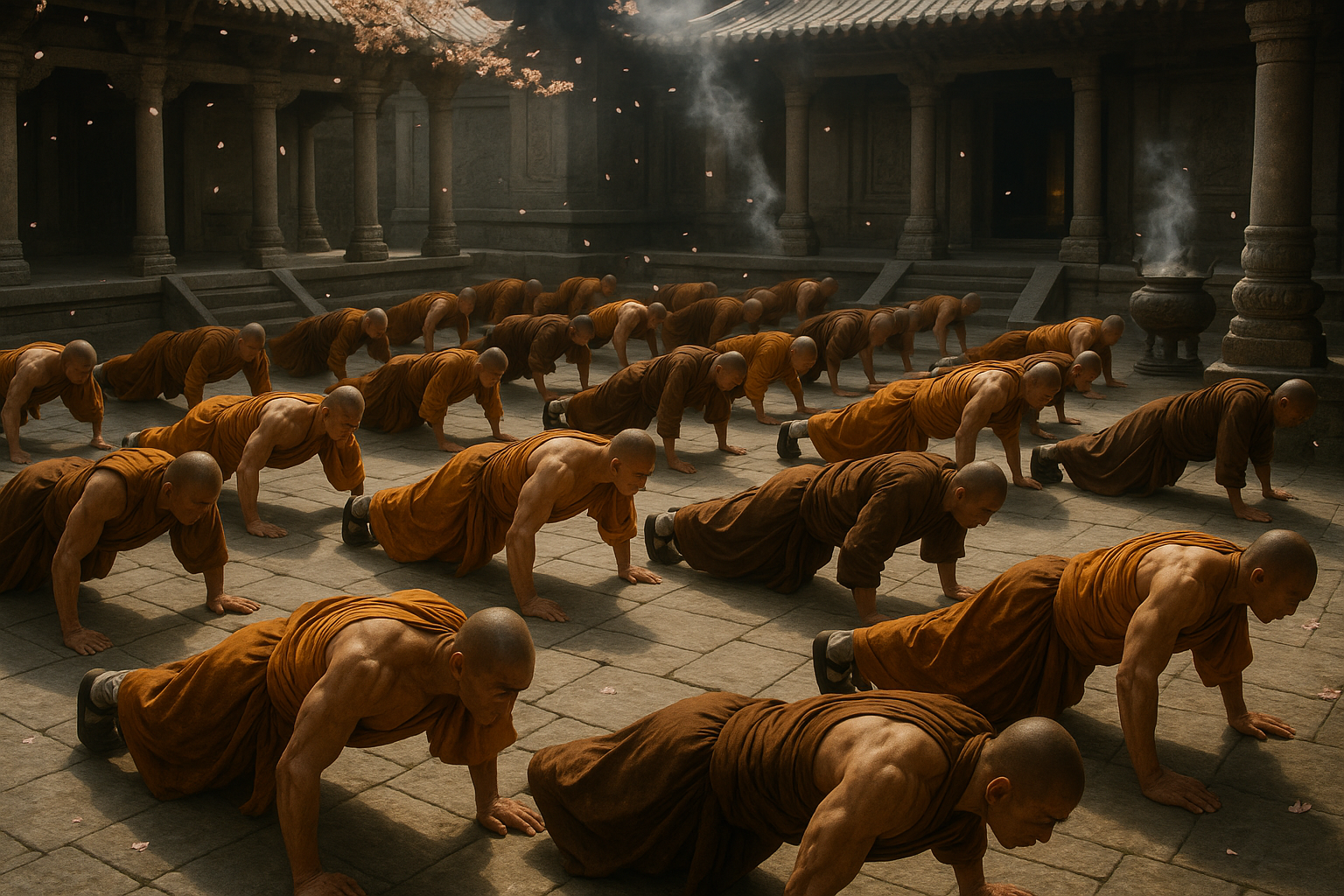 warrior Monks doing push ups